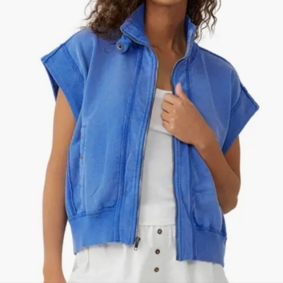 Free People Tolly Cotton Fleece Short Sleeve Jacket - Picture 1 of 5